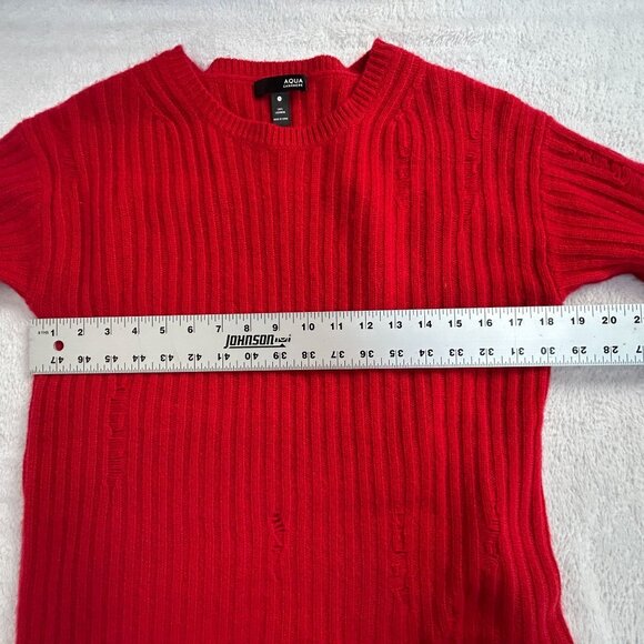 Aqua Womens Red Ribbed Knit Cashmere Sweater Small Crew Neck Pullover Cozy Soft - Picture 8 of 11